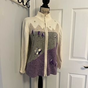TanJay Cream and Purple Cardigan Sweater